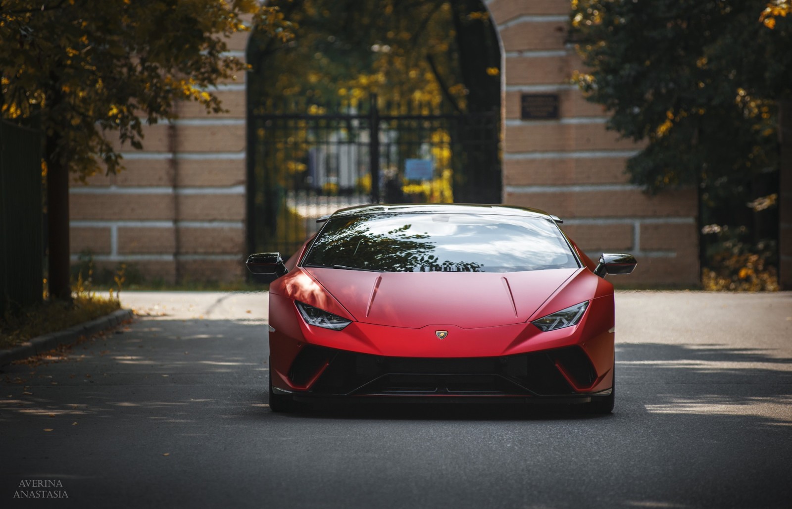 herfst, Lamborghini, rood, Huracan, Voorkant