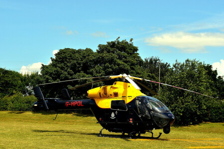 field, grass, greens, helicopter, the sun, trees