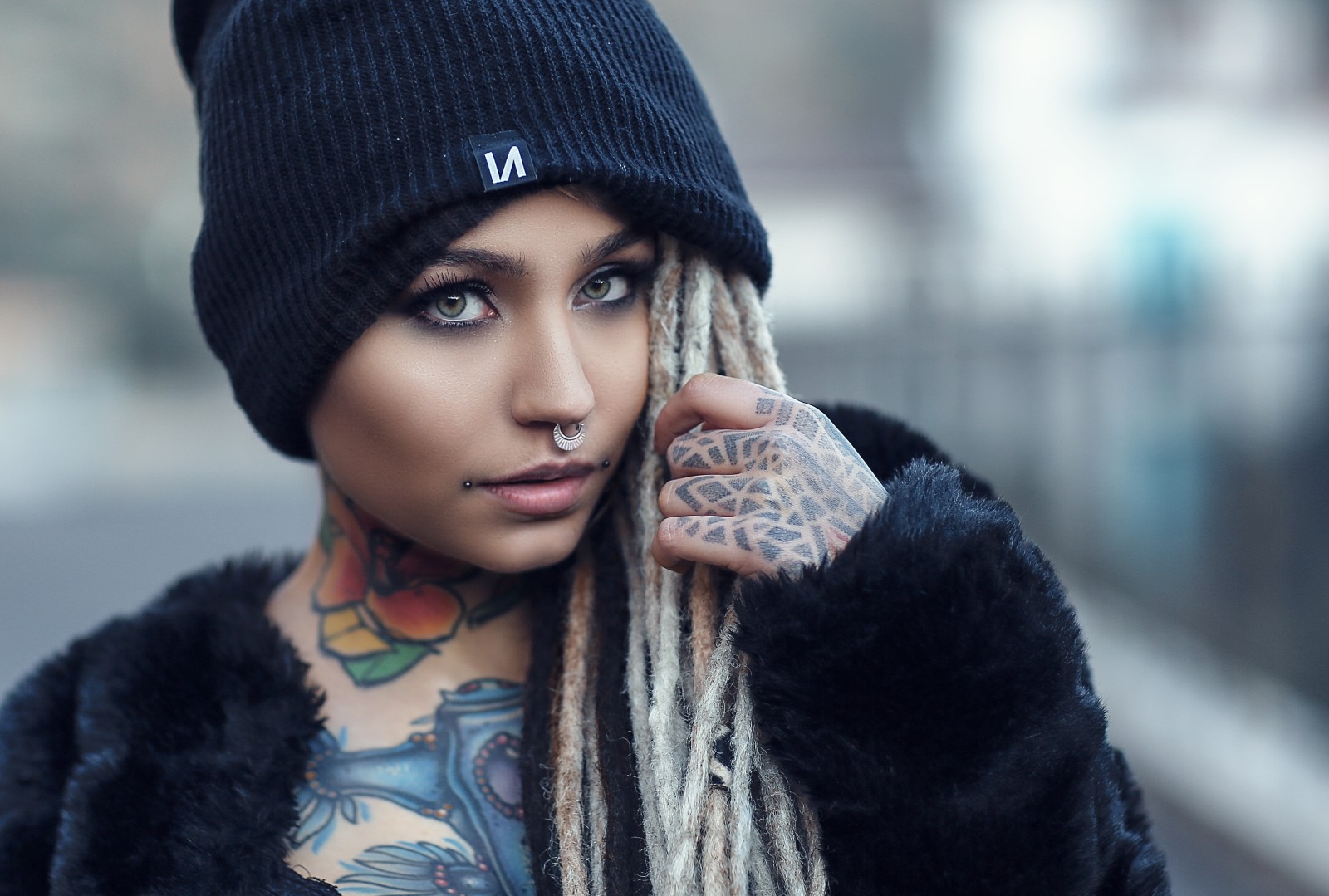 look, face, girl, model, makeup, style, cap, tattoo