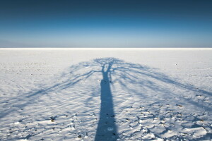 field, landscape, shadow, snow