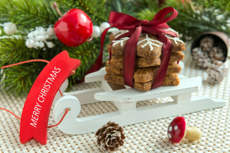 Gâteaux, Noël, biscuits, décoration, glaçage, Joyeux, Nouvel An, sucré