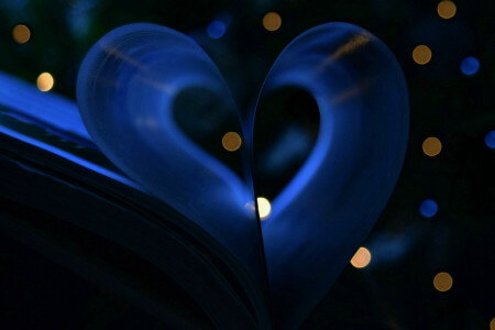 book, heart, lights, macro