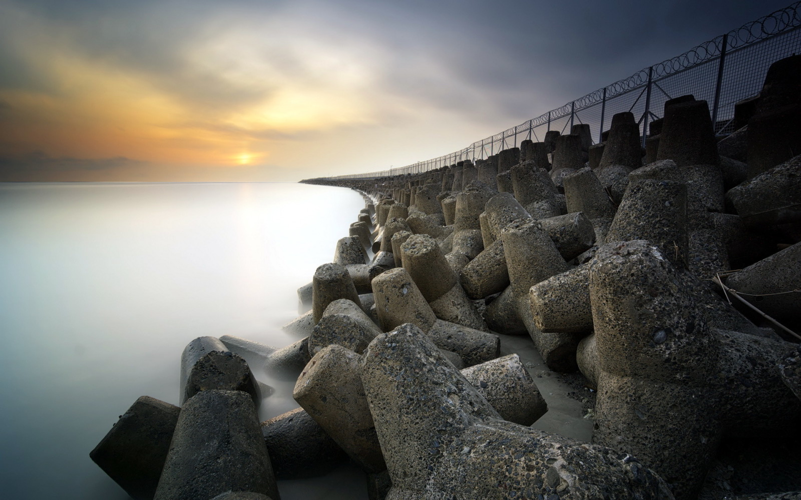 le coucher du soleil, paysage, mer