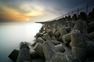 paysage, mer, le coucher du soleil