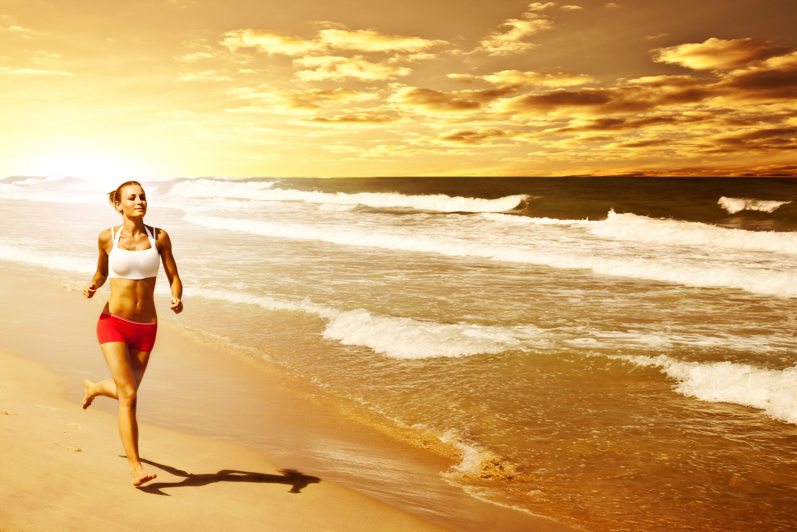 playa, corriendo, Mujer