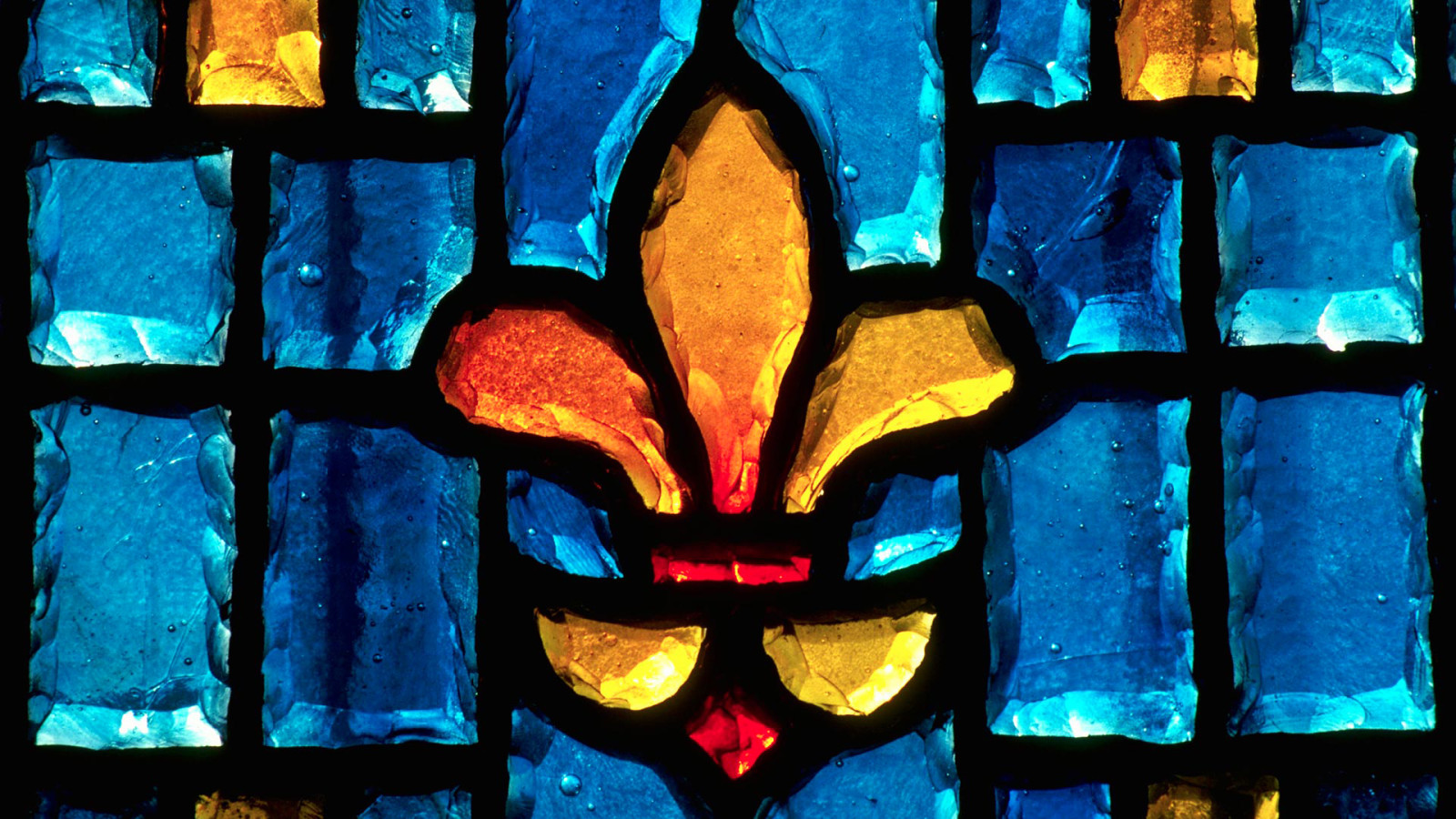 Canada, stained glass, Saskatchewan, Gravelbourg, heraldic Lily