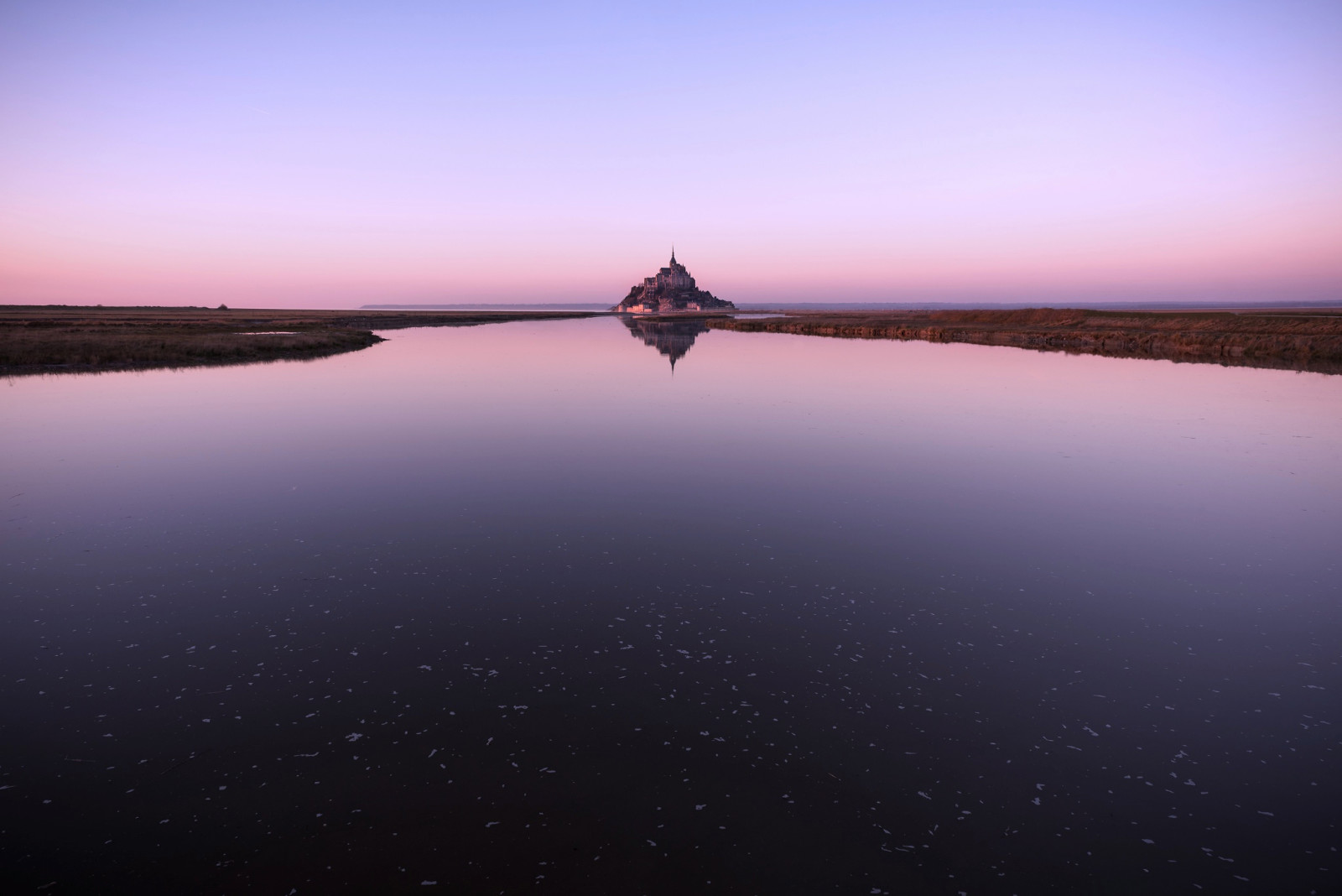 niebo, odbicie, wyspa, Francja, twierdza, woda, Mont-Saint-Michel