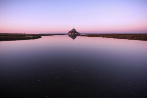 pevnosť, Francúzsko, ostrov, Mont-Saint-Michel, odraz, obloha, voda