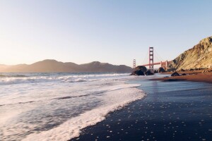 Golden Gate Bridge, rocks, San Francisco, shore