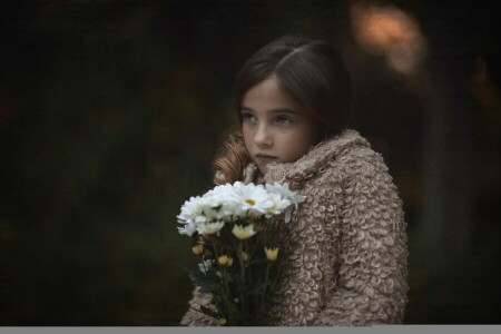 flores, niña, retrato