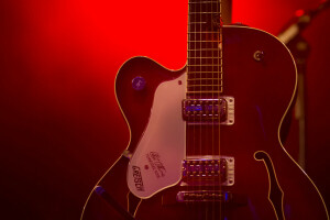 guitar, red light, stage, strings