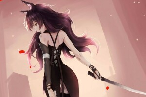 arte, Blake Belladonna, orecchie, ragazza, katana, Lancillotto, Guarda, neko