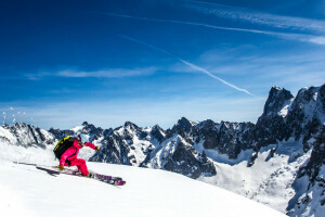 nuvole, montagne, sciare, sciatore, neve, il cielo, inverno