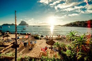 de praia, barcos, nuvens, Ibiza, Ilhas, areia, mar, costa