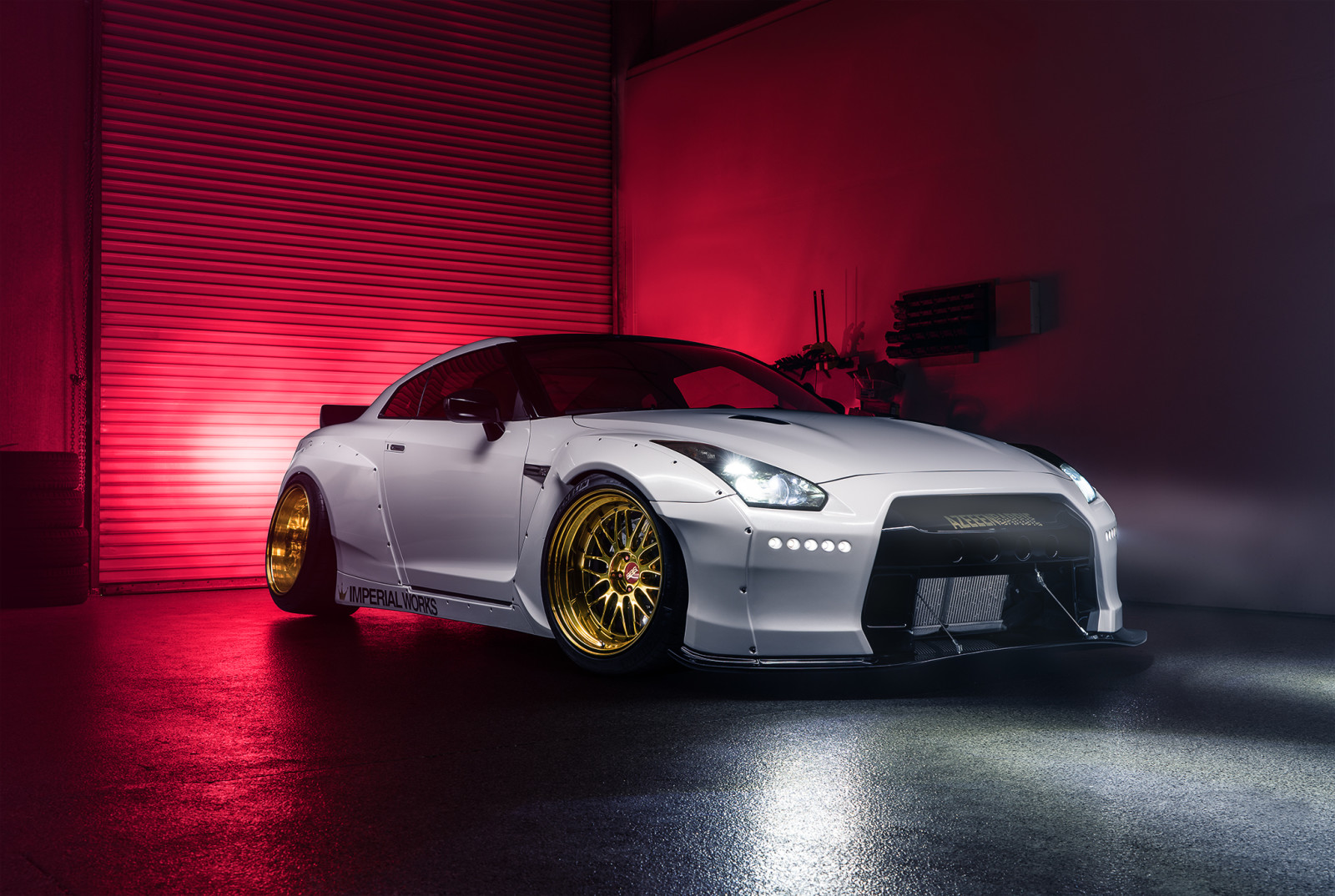 lumière, blanc, Nissan, GT-R, De face, Garage, Travaux, Impérial