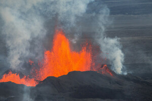 Bárðarbunga, IJsland, Lava, de uitbarsting, de lucht, de vulkaan