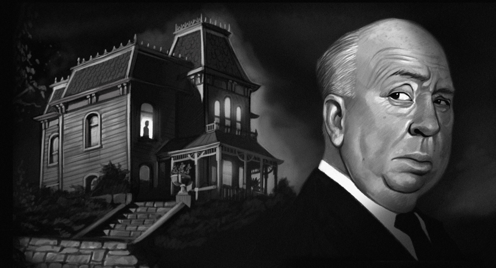 maison, art, nuit, fenêtre, Psycho, Alfred Hitchcock, Hitchcock