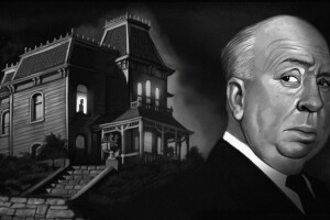 Alfred Hitchcock, art, Hitchcock, maison, nuit, Psycho, fenêtre