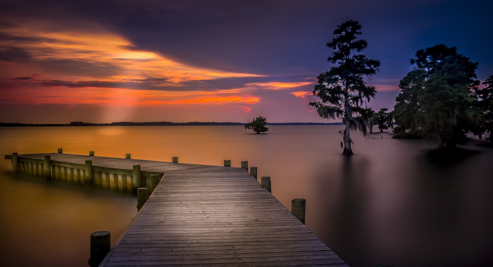 la nature, Le ciel, le coucher du soleil, paysage, des arbres, Pont