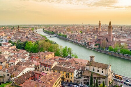 by, bybildet, Europa, Italia, panorama, byen, reise, Verona