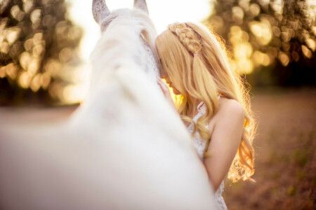 bokeh, Florian Weiler, girl, horse