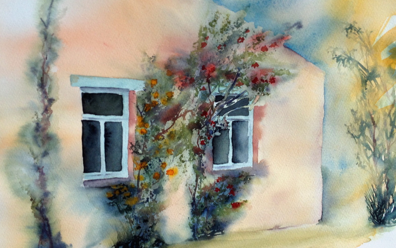 maison, image, aquarelle