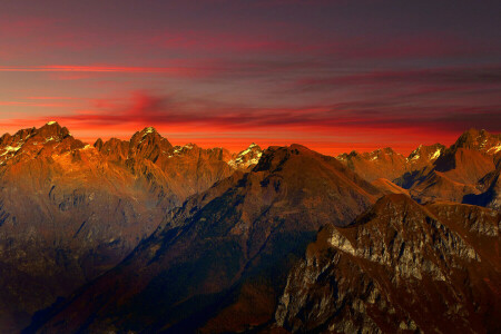 glow, Italy, mountains, top