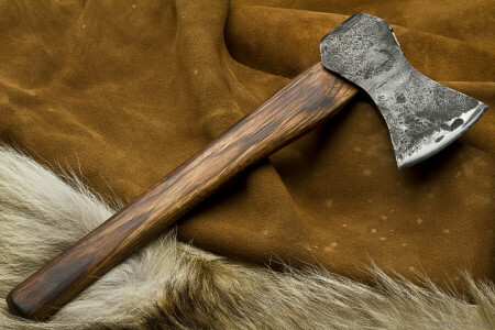 animal skin, Axe, decoration, metal, wood