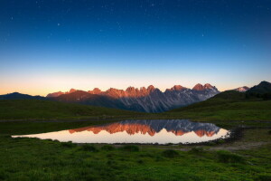 lac, munţi, natură, reflecţie