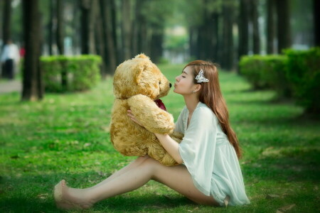 asian, bear, girl