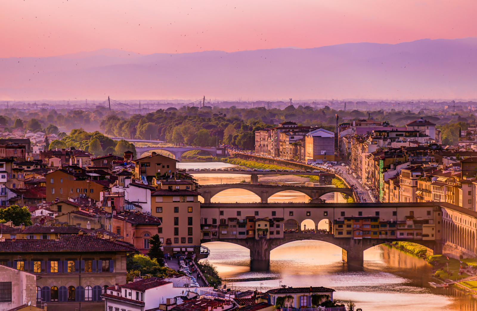 il cielo, paesaggio, montagne, casa, Italia, ponte, Firenze, il fiume Arno