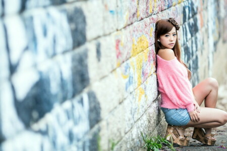 girl, mood, wall