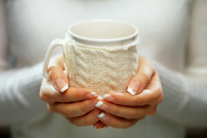 cocoa, Cup, drink, hands, mitten, mug, winter