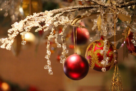 des balles, branches, Noël, décoration, Nouvel An