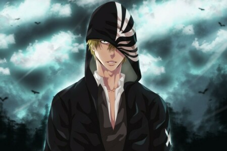 anime, arte, Candeggiare, tipo, cappuccio, di Ichigo Kurosaki, shinigami