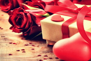 Geschenk, Herz, Liebe, romantisch, Rosen, Valentinstag