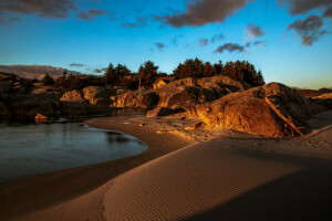 playa, casa, rocas, arena, piedras, arboles