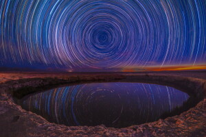 excerpt, lake, mountains, night, panorama, stars, the sky