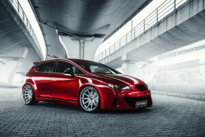 car, red, Seat Leon, tuning