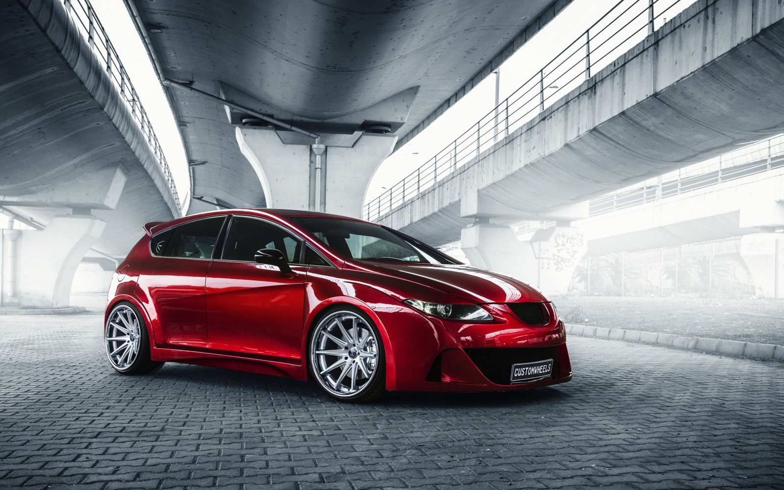 vermelho, carro, afinação, Seat Leon