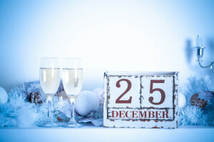 blue, branches, candles, champagne, December, frost, glasses, holiday