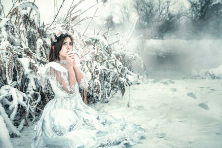 cold, dress, frost, Frozen, girl, Rozalina Yakimenko, snow