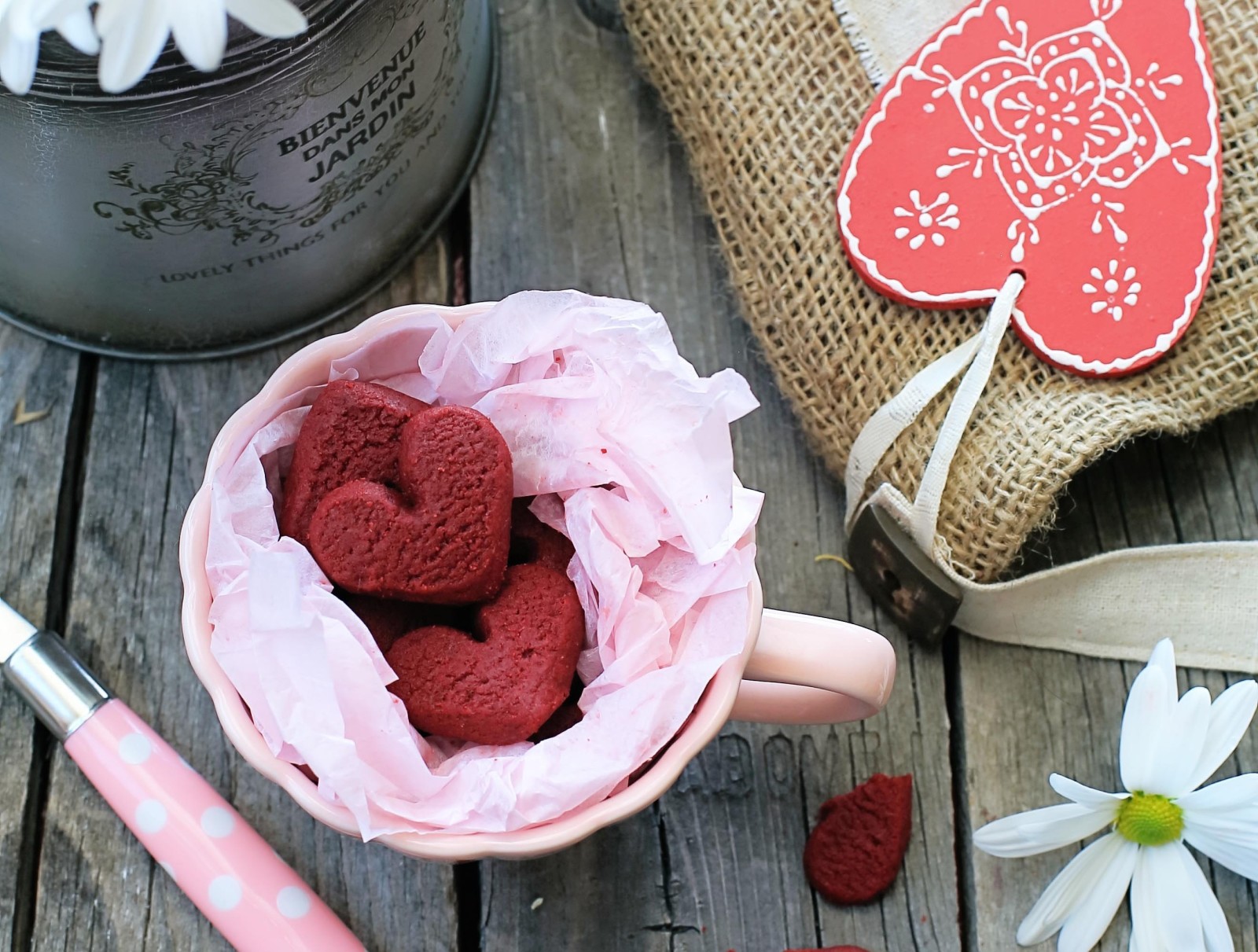 srdce, květiny, cookies, okvětní lístky, sedmikrásky