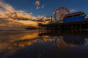 beach, Ferris wheel, pierce, shore, The ocean