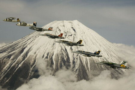 aviación, Luchadores, vuelo, Fuji, Montaña, el volcan