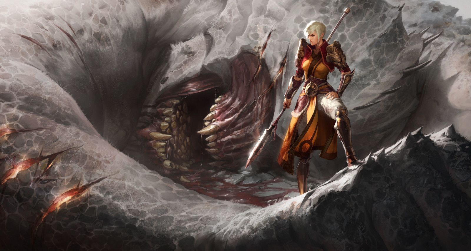 girl, art, monster, Spear, Monk, Diablo 3, Esben Lash Rasmussen, the corpse