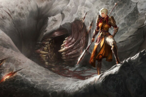 art, Diablo 3, Esben Lash Rasmussen, fille, Moine, monstre, Lance, le cadavre