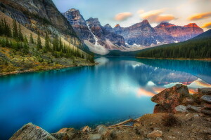 Canada, pădure, lac, munţi, natură, copac