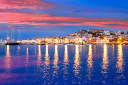 Eivissa, Hem, Ibiza, lampor, bryggor, hav, Strand, Spanien