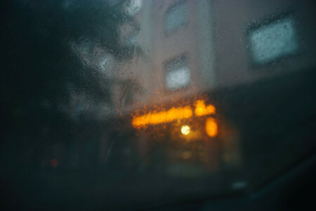 bokeh, gotas, vidro, chuva, a cidade